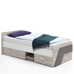 Lit Tiroirs Enfant 90x200 En Bois Imitation Chêne Sable - LT13028