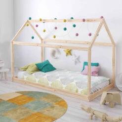 Lit Cabane Enfant En Bois Naturel - LT14004
