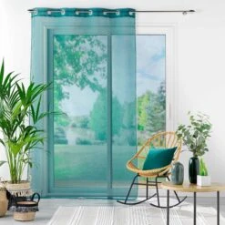 Voilage à œillets Louise 140x240 8 Voilage à œillets Louise 140x240 -Lematelas Soldes Boutique panneau a oeillets louise petrole ambiance 1