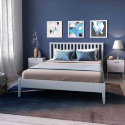 Lit Avec Tête De Lit En Bois Gris - LT14008