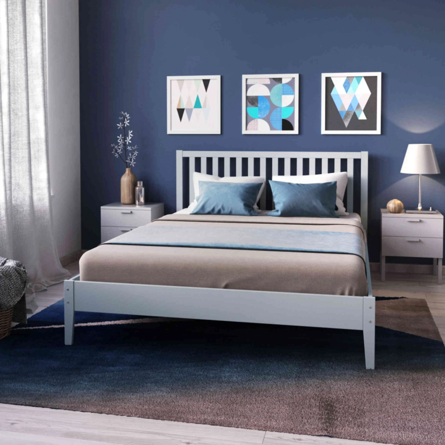 Lit Avec Tête De Lit En Bois Gris - LT14008 1 Lit Avec Tête De Lit En Bois Gris - LT14008