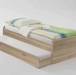 Lit Gigogne En Bois Imitation Chêne Clair 90x200 - LT13023