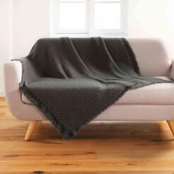 Plaid à Franges Acrylique Coraline 125x150 Cm -Lematelas Soldes Boutique plaid coraline anthra