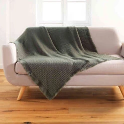 Plaid à Franges Acrylique Coraline 125x150 Cm -Lematelas Soldes Boutique plaid coraline kaki