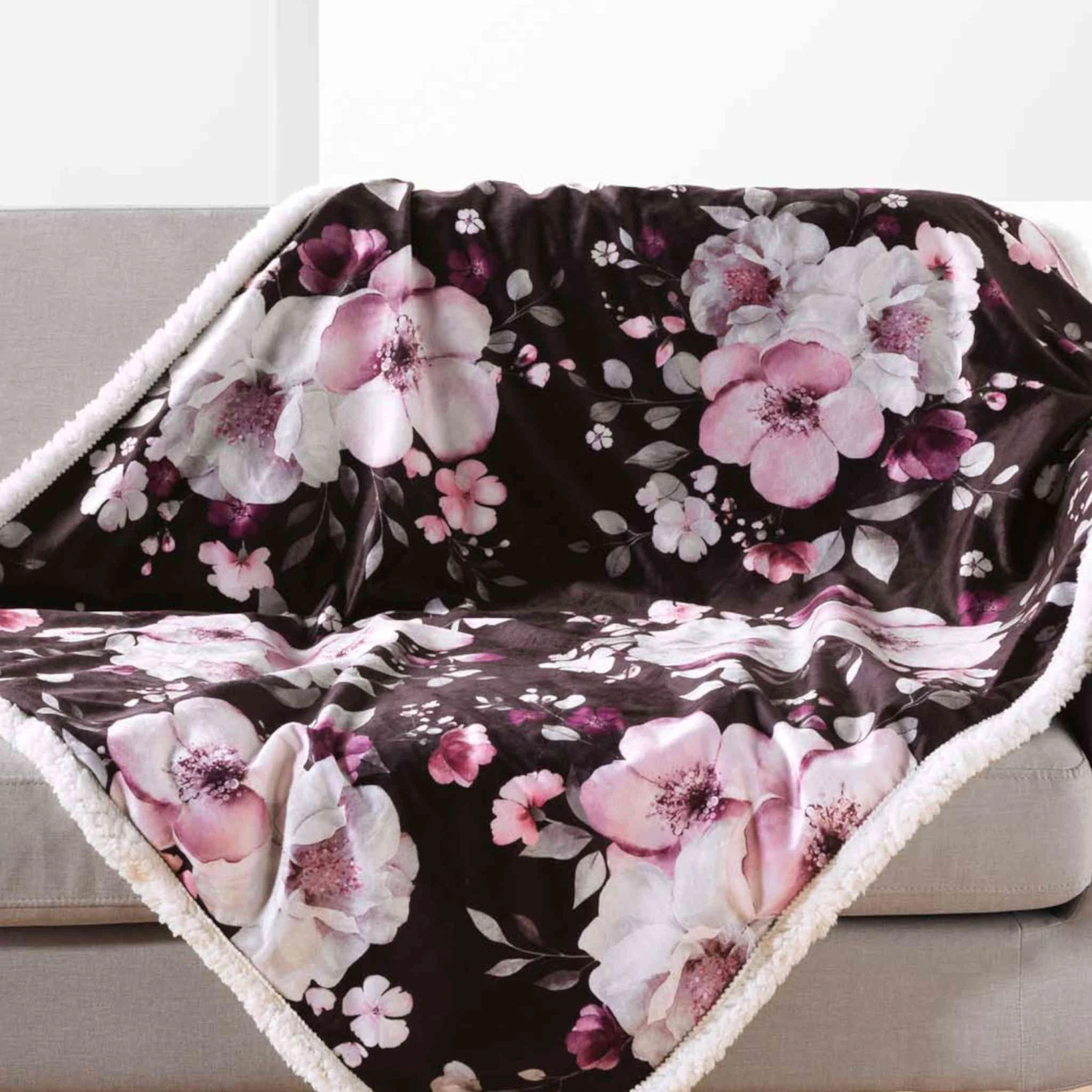 Plaid Velours/sherpa Flower 125x150 Cm 2 Plaid Velours/sherpa Flower 125x150 Cm – Image 2