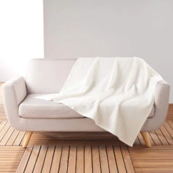 Plaid Gaufrette En Coton Uni 125x150 Cm -Lematelas Soldes Boutique plaid gaufrette blanc