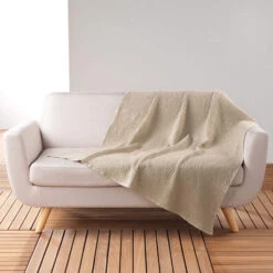 Plaid Gaufrette En Coton Uni 125x150 Cm -Lematelas Soldes Boutique plaid gaufrette lin