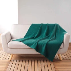 Plaid Gaufrette En Coton Uni 125x150 Cm -Lematelas Soldes Boutique plaid gaufrette petrole