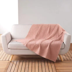 Plaid Gaufrette En Coton Uni 125x150 Cm -Lematelas Soldes Boutique plaid gaufrette rose