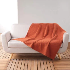 Plaid Gaufrette En Coton Uni 125x150 Cm -Lematelas Soldes Boutique plaid gaufrette terracotta