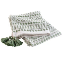 Plaid à Pompons Coton Tissé Maldives 125x150 Cm -Lematelas Soldes Boutique plaid maldives kaki fond blanc 1