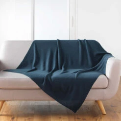 Plaid Tricotine 125x150 Cm -Lematelas Soldes Boutique plaid tricotine bleu ambiance