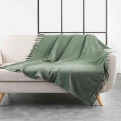 Plaid à Franges En Coton Tissé Zamina 125x150 Cm -Lematelas Soldes Boutique plaid zamina kaki