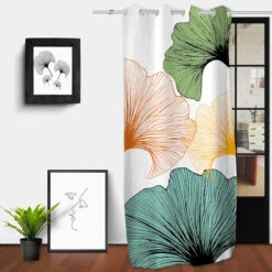 Rideau à œillets Ginkgo Imprimé Placé 132x250 Cm