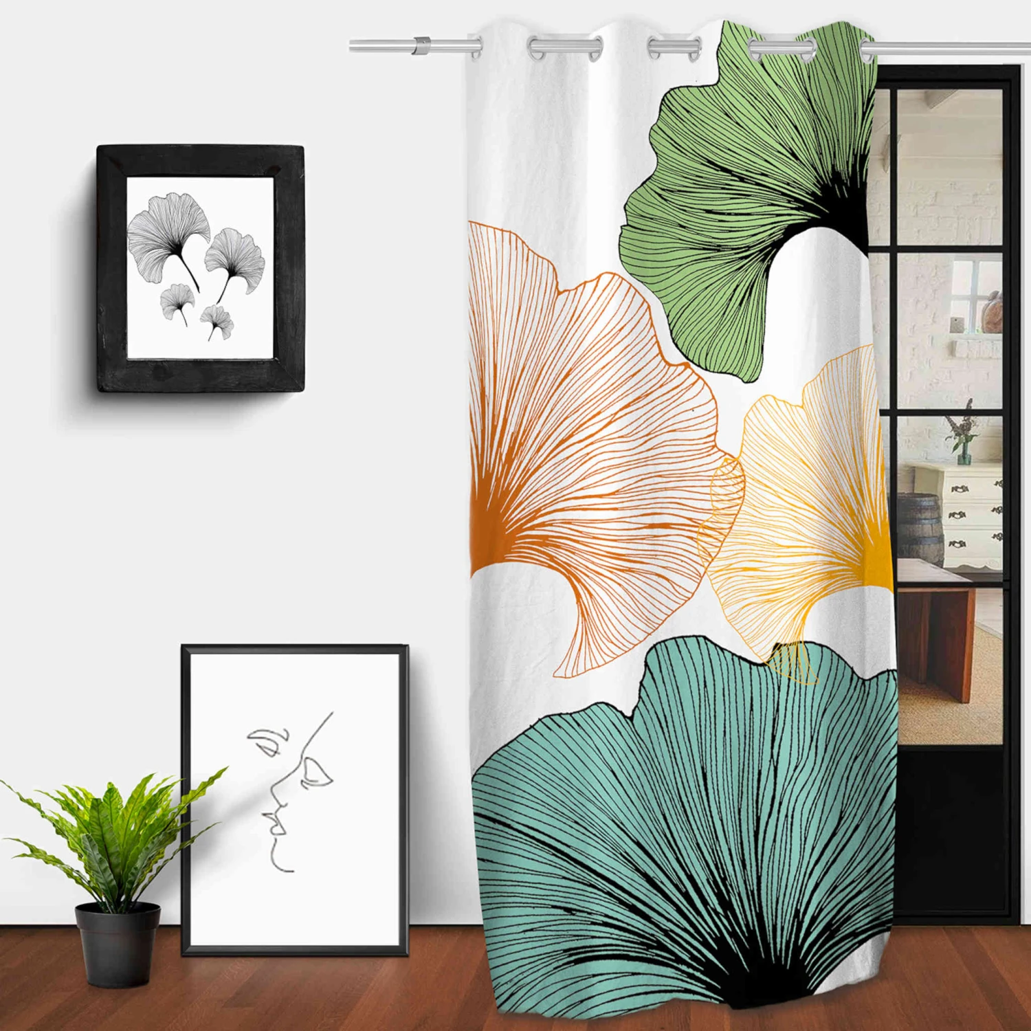 Rideau à œillets Ginkgo Imprimé Placé 132x250 Cm 1 Rideau à œillets Ginkgo Imprimé Placé 132x250 Cm