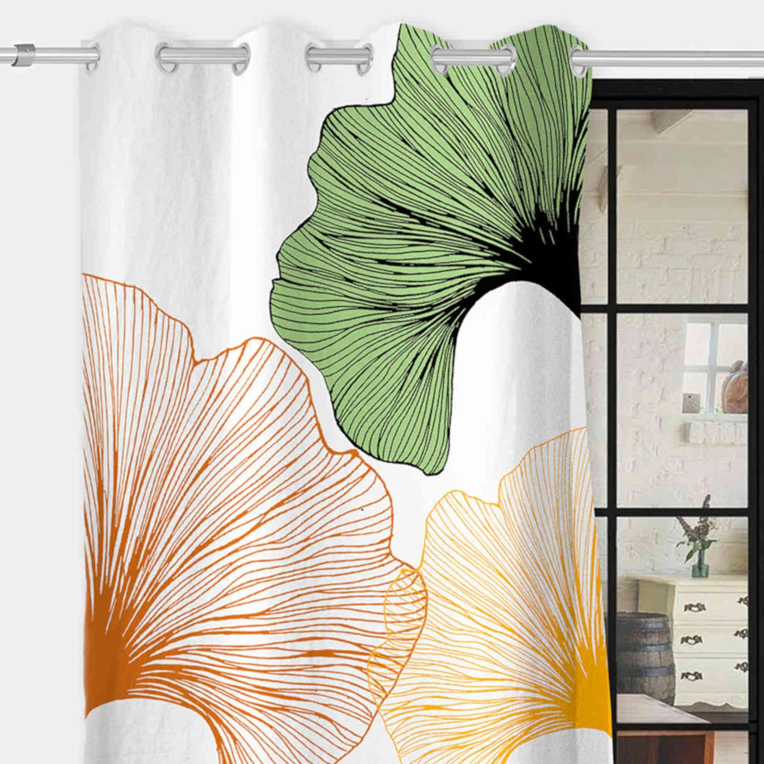 Rideau à œillets Ginkgo Imprimé Placé 132x250 Cm 2 Rideau à œillets Ginkgo Imprimé Placé 132x250 Cm – Image 2