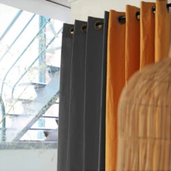 Rideau à œillets En Lin Lavé 140x250 -Lematelas Soldes Boutique rideau lin oeillets anthra ambiance