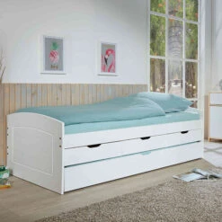 Lit Gigogne Avec Tiroirs En Bois Massif Blanc Laqué - LT12008