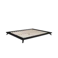 Lit Futon Senza En Bois Massif Noir -Lematelas Soldes Boutique sanza noir lattes fond blanc