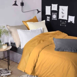 Housse De Couette Satin De Coton Moutarde - Tradilinge
