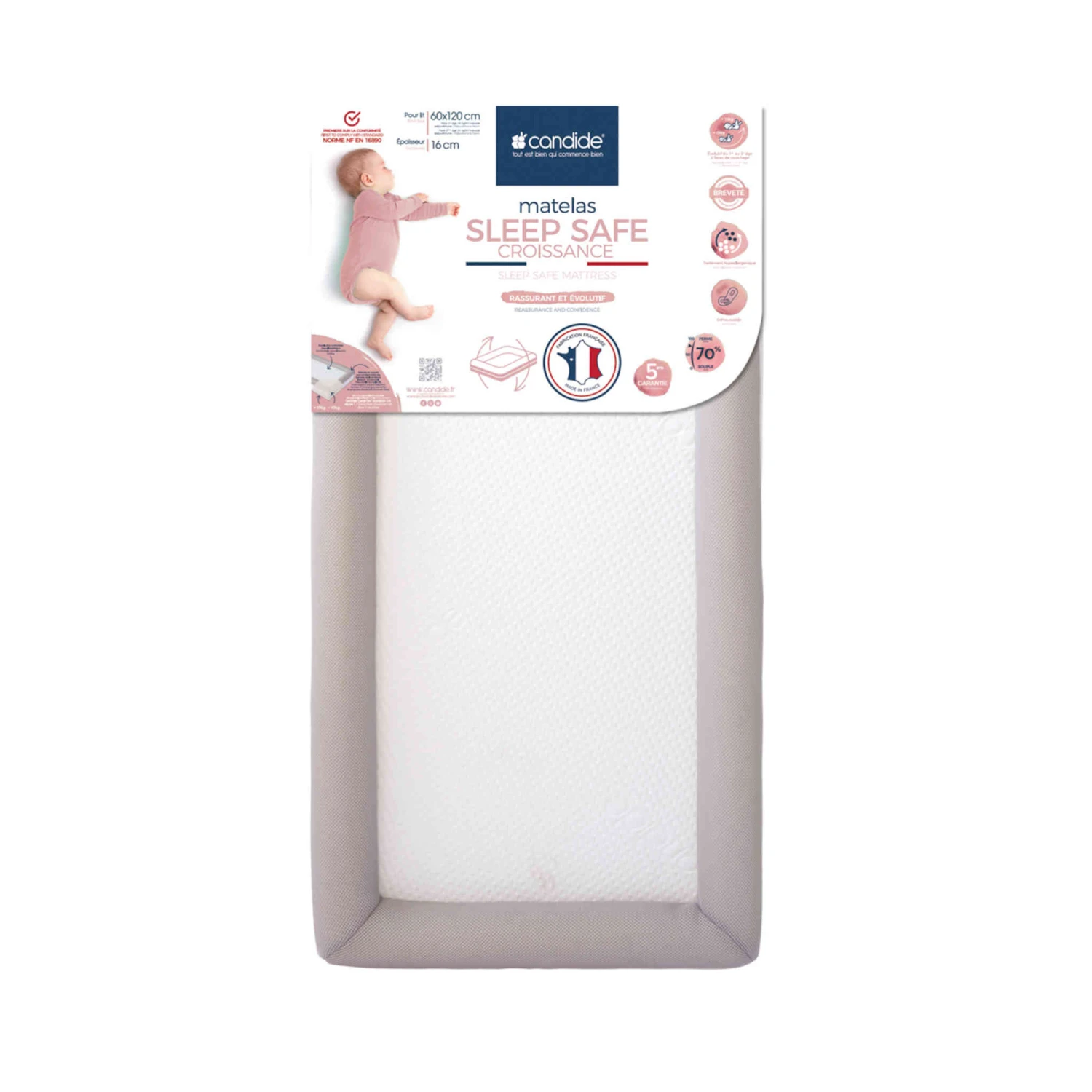 Candide Matelas Bébé Déhoussable SLEEP SAFE CROISSANCE 1 Candide Matelas Bébé Déhoussable SLEEP SAFE CROISSANCE