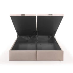 Sommier Coffre Tempur Premium -Lematelas Soldes Boutique sommier coffre tempur vel gris perle face ouvert fond blanc