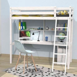 Lit Mezzanine Avec Bureau En Bois Massif 90x190 - LT14037 -Lematelas Soldes Boutique studio bureau blanc 1