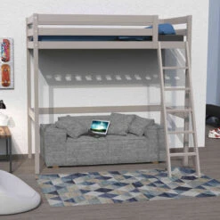 Lit Mezzanine En Bois Massif Gris - LT14036