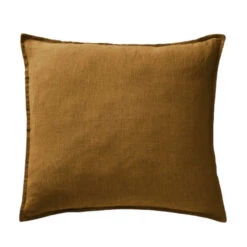 Taie D'oreiller Lin Lavé -Lematelas Soldes Boutique taie oreiller carre marron fond blanc 1