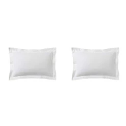 Lot De 2 Taies D'oreillers Blanc 100% Coton Biologique -Lematelas Soldes Boutique taie oreiller coton bio blanc fond blanc 3 2