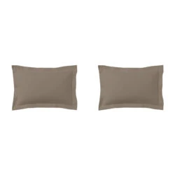 Lot De 2 Taies D'oreillers Taupe 100% Coton Biologique -Lematelas Soldes Boutique taie oreiller coton bio taupe fond blanc 3