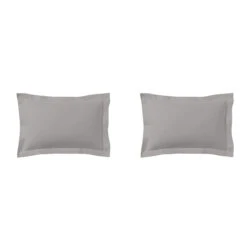 Lot De 2 Taies D'oreillers Gris Mastic 100% Coton -Lematelas Soldes Boutique taie oreiller coton mastic fond blanc 3