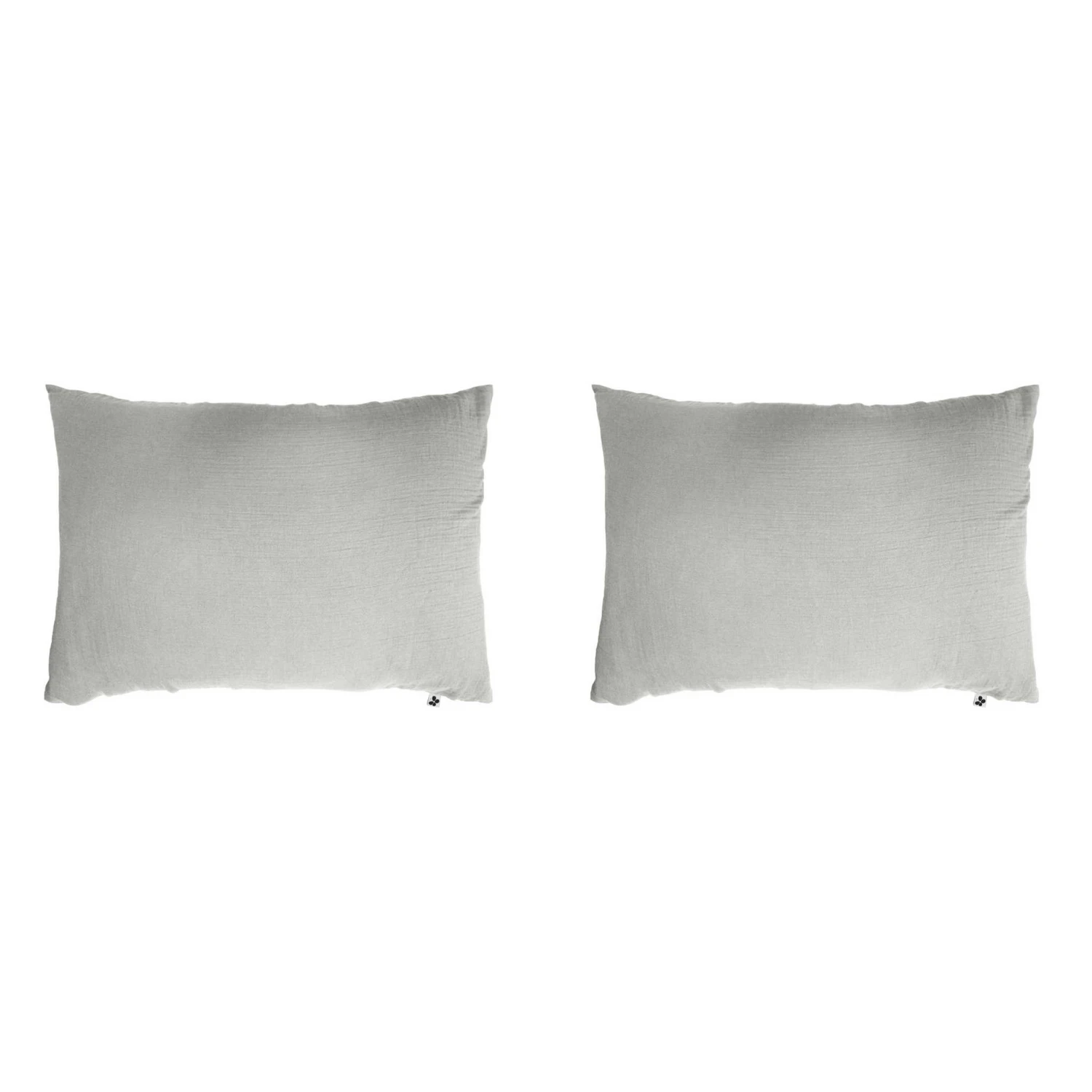 Lot De 2 Taies D'oreillers Double Gaze De Coton Gris 2 Lot De 2 Taies D'oreillers Double Gaze De Coton Gris – Image 2