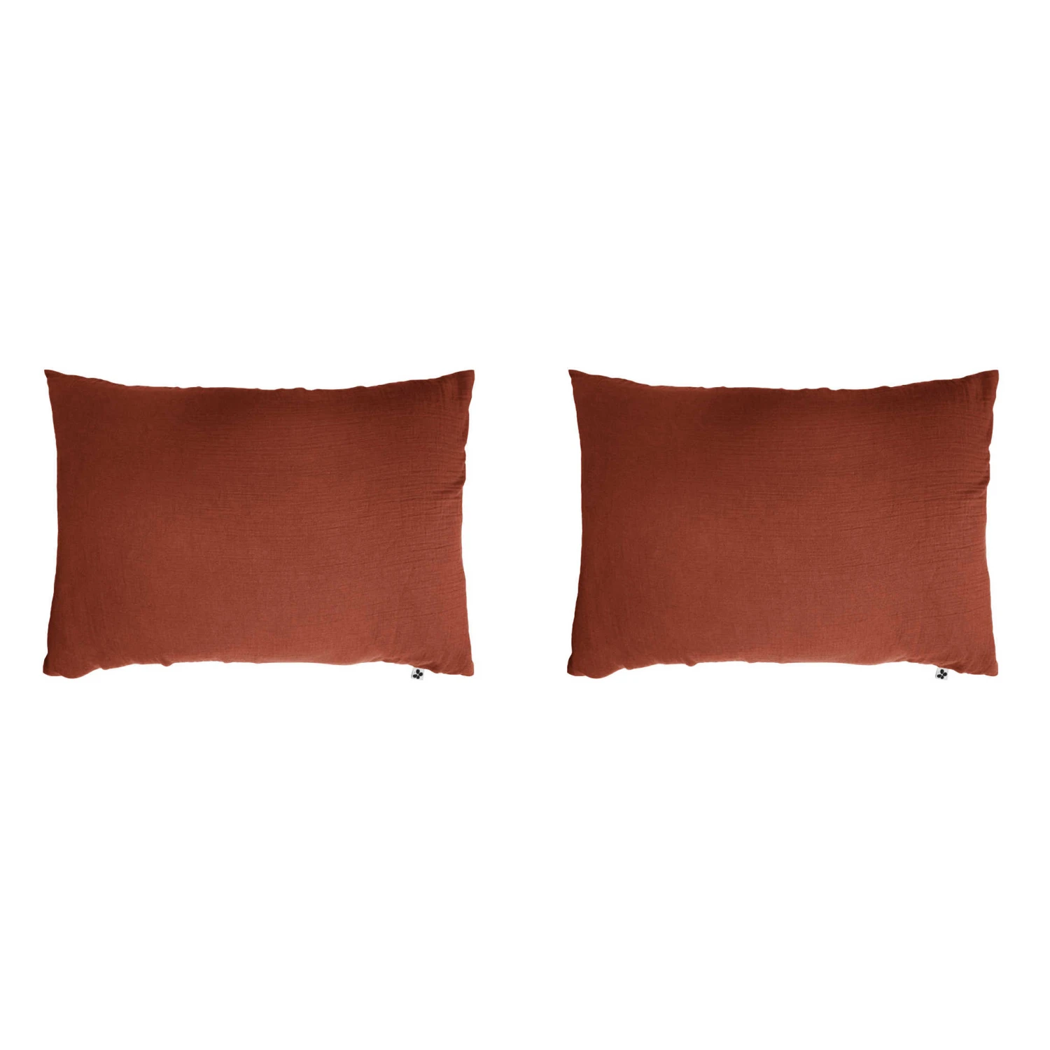 Lot De 2 Taies D'oreillers Double Gaze De Coton Orange Terracotta 2 Lot De 2 Taies D'oreillers Double Gaze De Coton Orange Terracotta – Image 2