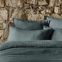 Taie D'oreiller Lin Lavé -Lematelas Soldes Boutique taie oreiller soline gris fonce zoom 2