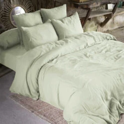 Lot De 2 Taies D'oreillers Double Gaze De Coton Vert D'eau -Lematelas Soldes Boutique taie oreiller vert deau 4 1