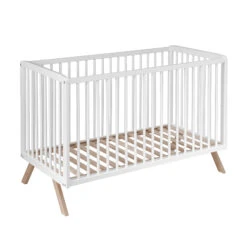 Lit Bébé En Bois Massif Blanc Avec Sommier Réglable En Hauteur 60x120