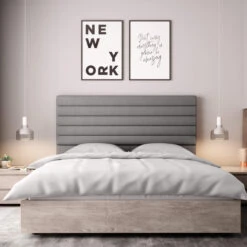 Tête De Lit Déco Tissu Aspect Bombé Gris -Lematelas Soldes Boutique tete de lit aspect bombe gris ambiance 2