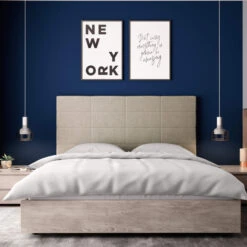 Tête De Lit Déco Aspect Quadrillé Beige -Lematelas Soldes Boutique tete de lit aspect quadrillee beige ambiance 2