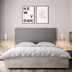 Tête De Lit Déco Aspect Quadrillé Gris -Lematelas Soldes Boutique tete de lit aspect quadrillee gris ambiance 2