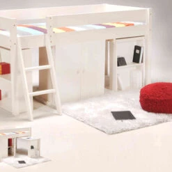 Lit Combiné Enfant Avec Armoire Et Bureau En Bois 90x190 - LT14034 5 Lit Combiné Enfant Avec Armoire Et Bureau En Bois 90x190 - LT14034 -Lematelas Soldes Boutique tino blanc fond blanc