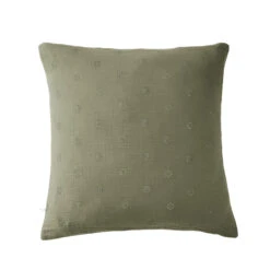 Taie D'oreiller Brodée Double Gaze De Coton Kaki