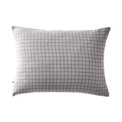 Taie D'oreiller à Carreaux Double Gaze De Coton Gris -Lematelas Soldes Boutique to mix gris fond blanc 1