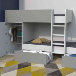 Lit Superposé Avec Armoire Et Tiroirs En Bois 90x190 - LT14042 -Lematelas Soldes Boutique twin blanc 1