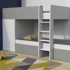 Lit Superposé Avec Armoire Et Tiroirs En Bois 90x190 - LT14042 -Lematelas Soldes Boutique twin blanc 2 1