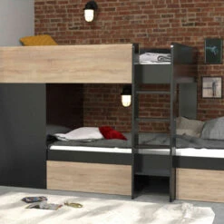 Lit Superposé Avec Armoire Et Tiroirs En Bois 90x190 - LT14042