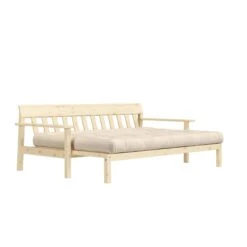 Banquette UNWIND En Pin Massif Naturel Avec Matelas Futon 130x190 11 Banquette UNWIND En Pin Massif Naturel Avec Matelas Futon 130x190 -Lematelas Soldes Boutique unwind allong beige fond blanc