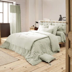 Housse De Couette Double Gaze De Coton Vert D'eau -Lematelas Soldes Boutique vert ambiance