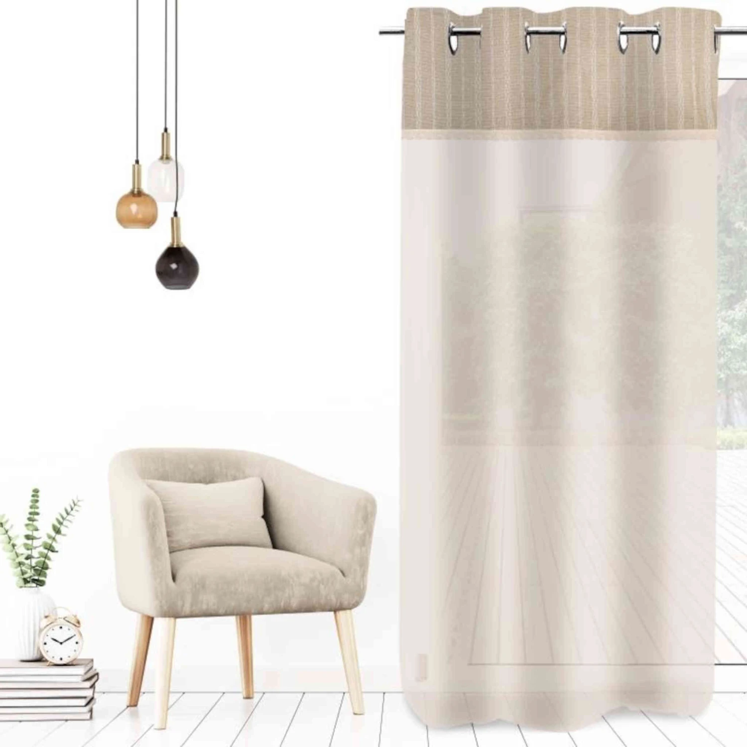 Voilage à œillets Romane Brodé 135x250 Cm 1 Voilage à œillets Romane Brodé 135x250 Cm