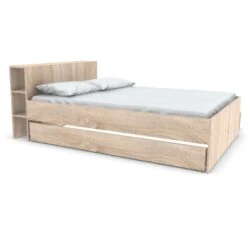Lit 2 Tiroirs Avec Tête De Lit étagères En Bois 140x190 - LT14018 -Lematelas Soldes Boutique w15web144216che031 1 fond blanc 1